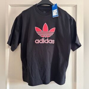 Adidas Black Tee with Red Trefoil Logo embroidered
